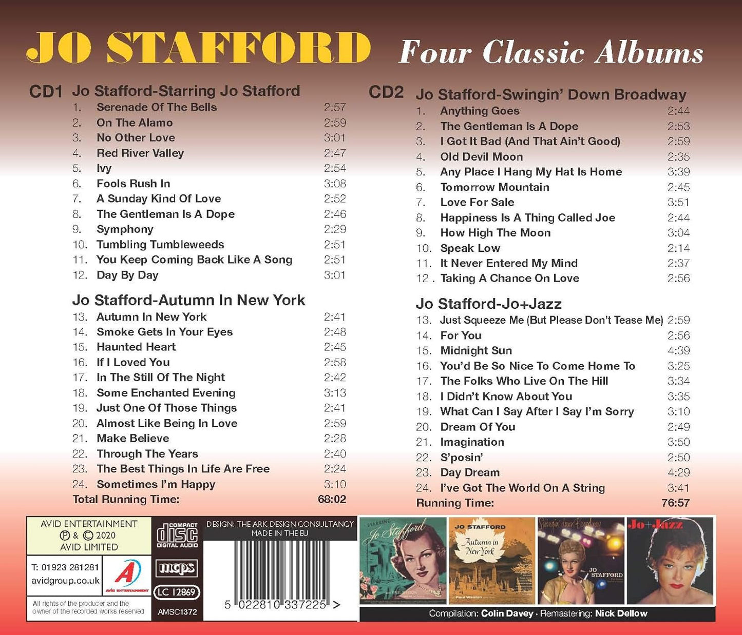 JO STAFFORD: FOUR CLASSIC ALBUMS (STARRING JO STAFFORD / AUTUMN IN NEW YORK / SWINGIN’ DOWN BROADWAY / JO + JAZZ) (2CD)