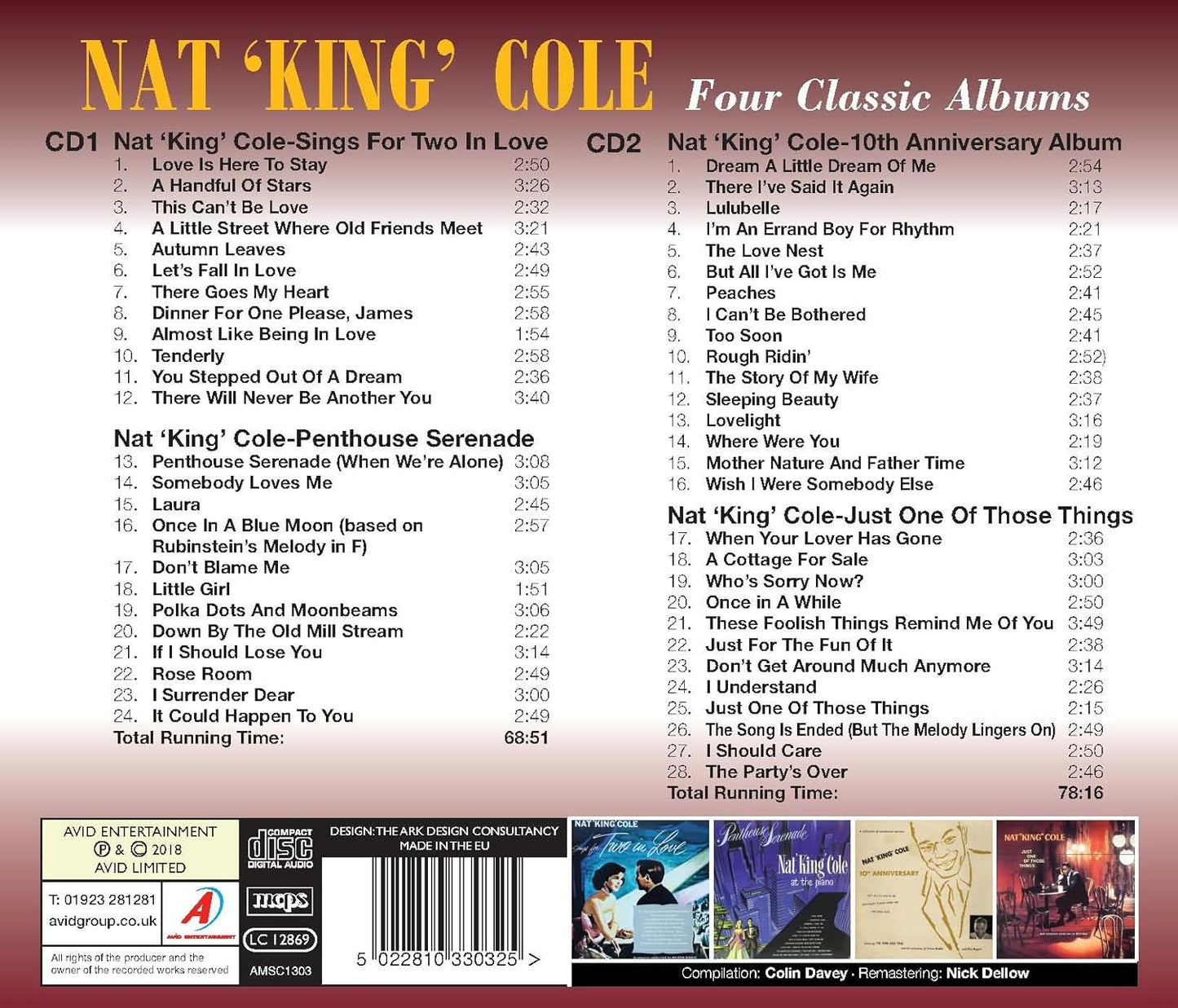 NAT KING COLE - Four Classic Albums (Sings For Two In Love / Penthouse Serenade / 10th Anniversary Album / Just One Of Those Things) (2CD)