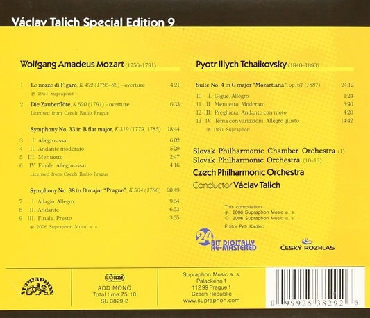 Mozart: Overtures (Le nozze di Figaro, Die Zauberflöte), Symphonies Nos 33 & 38; Tchaikovsky: Suite No. 4 "Mozartiana" (Vaclav Talich Special Edition 9) - Vaclav Talich, Slovak Philharmonic Orchestra; Czech Philharmonic Orchestra