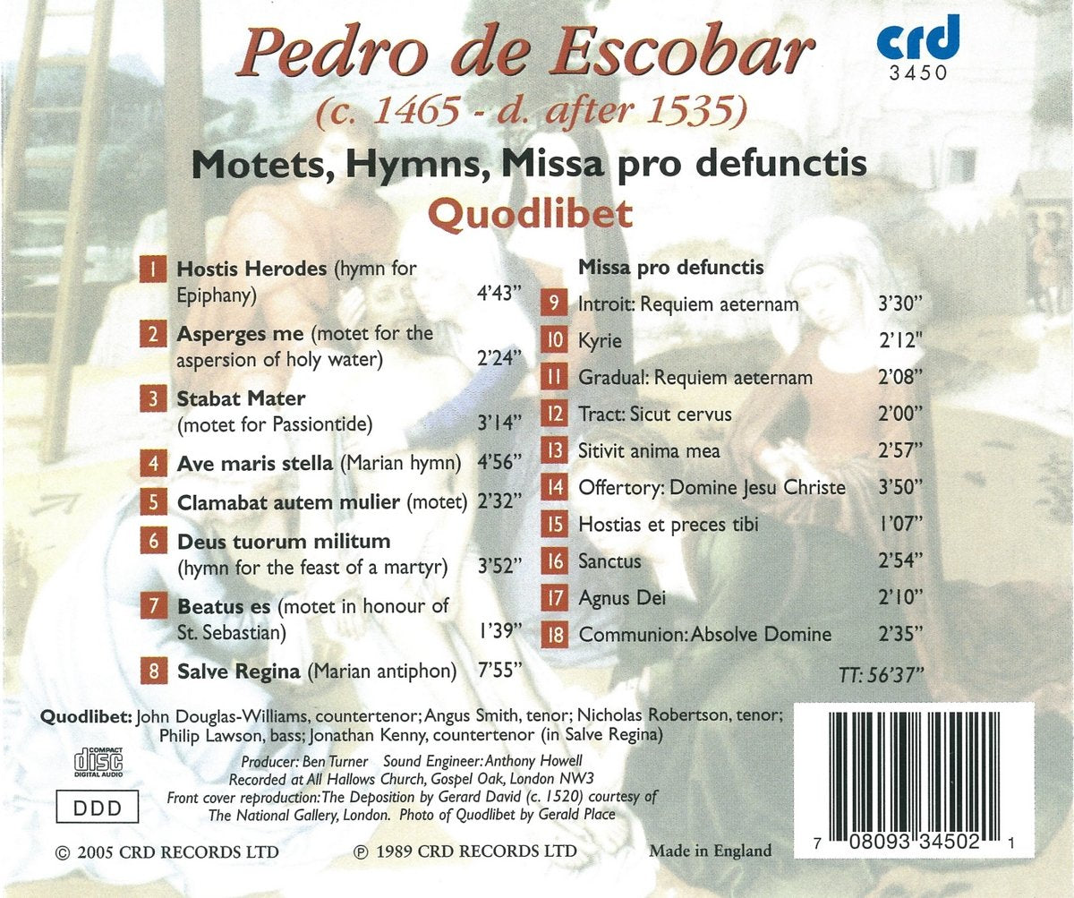 PEDRO DE ESCOBAR: MASSES & MOTETS - QUODLIBET