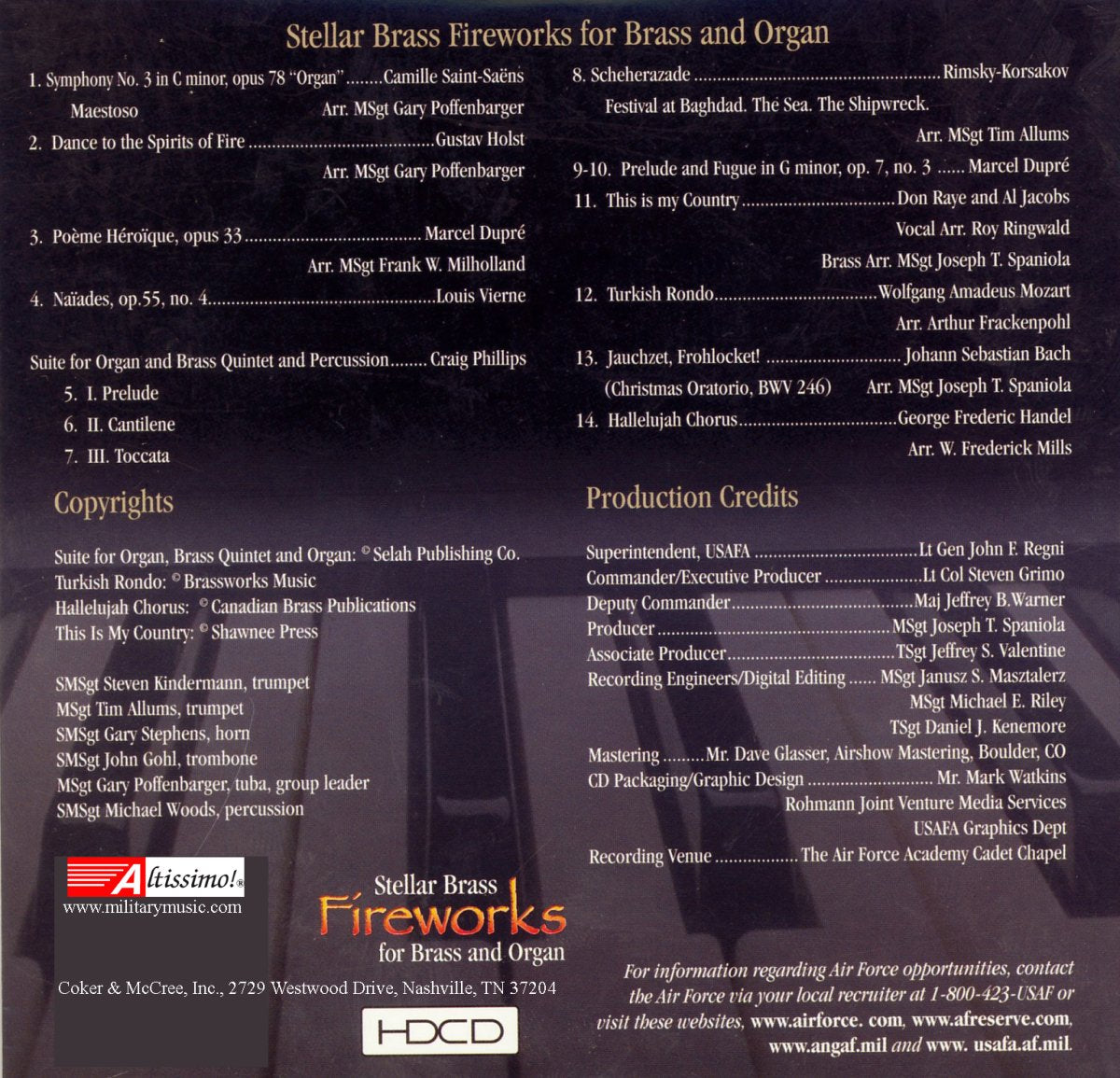 UNITED STATES AIR FORCE ACADEMY BAND: STELLAR BRASS - Fireworks For Brass and Organ