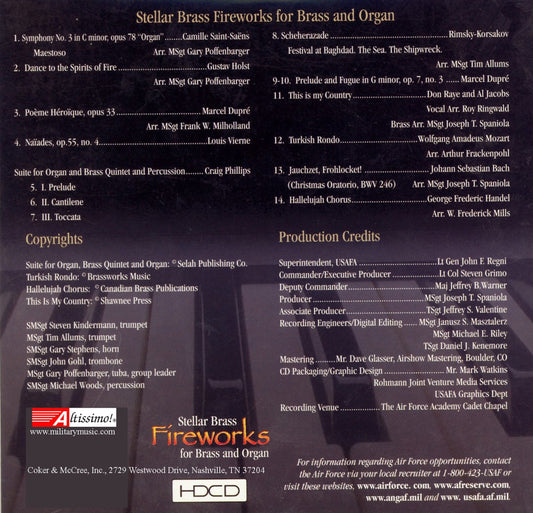 UNITED STATES AIR FORCE ACADEMY BAND: STELLAR BRASS - Fireworks For Brass and Organ