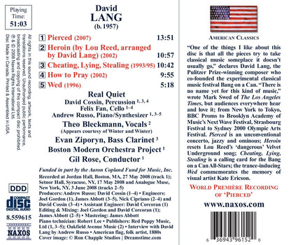 Lang: Pierced / Heroin / Cheating, Lying, Stealing / How to Pray - Real Quiet; Boston Modern Orchestra Project