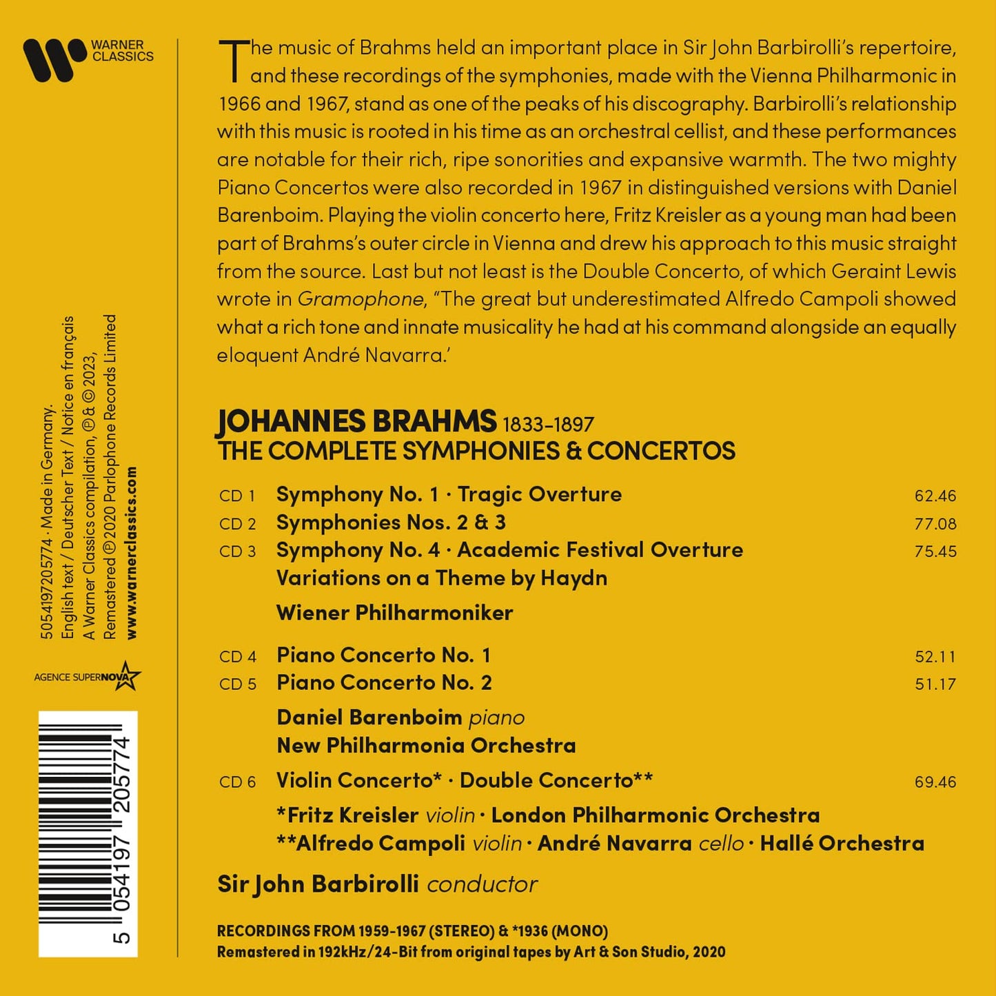 Brahms: Complete Symphonies & Concertos, Overtures, Haydn Variations - John Barbirolli,