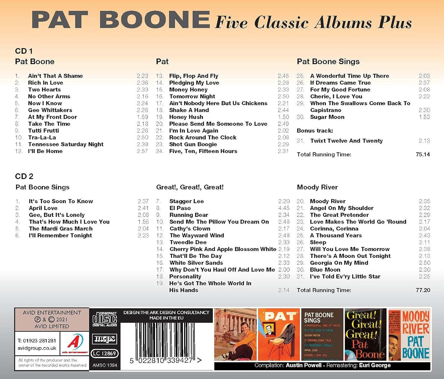 PAT BOONE - Five Classic Albums Plus (Pat Boone / Pat / Pat Boone Sings / Great!, Great!, Great! / Moody River) (2CD)