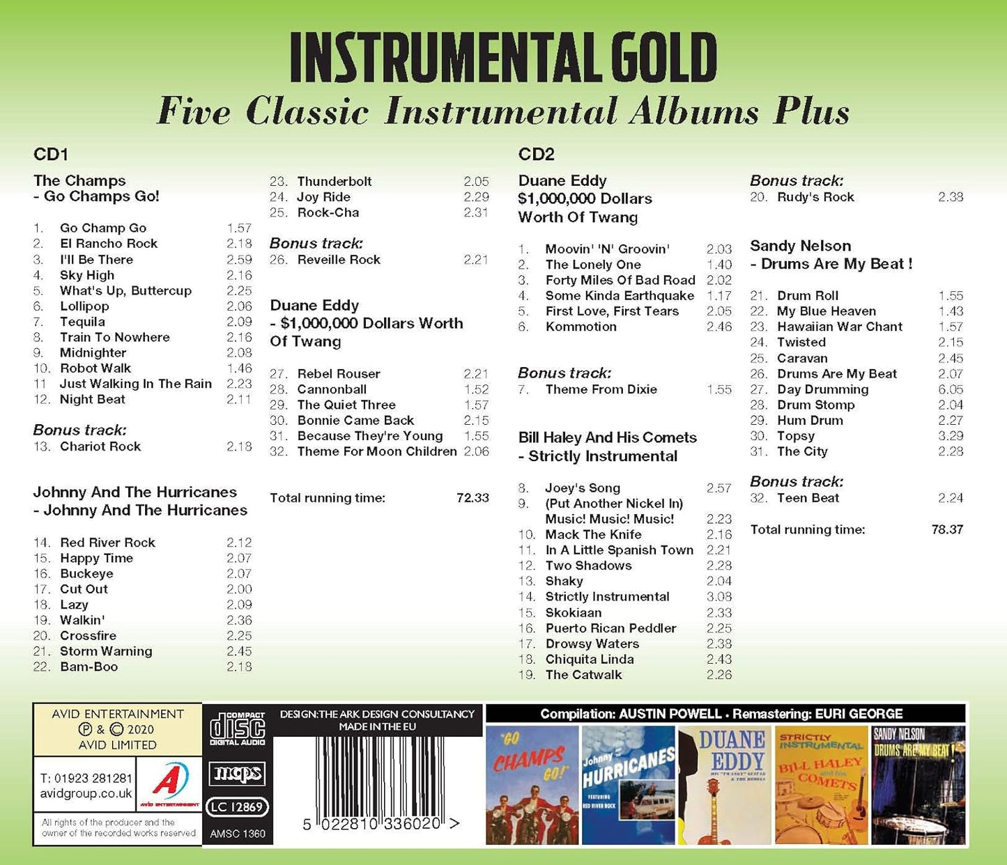 INSTRUMENTAL GOLD - Five Classic Instrumental Albums Plus (Go Champs Go! / Johnny And The Hurricanes / $1,000,000 Dollars Worth Of Twang / Strictly Instrumental / Drums Are My Beat!) Johnny & Hurricanes / Duane Eddy / Bill Haley & MORE (2 CDS)