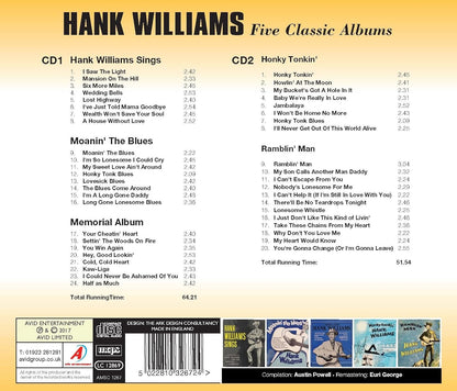 HANK WILLIAMS - Five Classic Albums (HANK WILLIAMS SINGS / MOANIN’ THE BLUES / MEMORIAL ALBUMS / HONKY TONKIN’ / RAMBLIN’ MAN) (2CD)