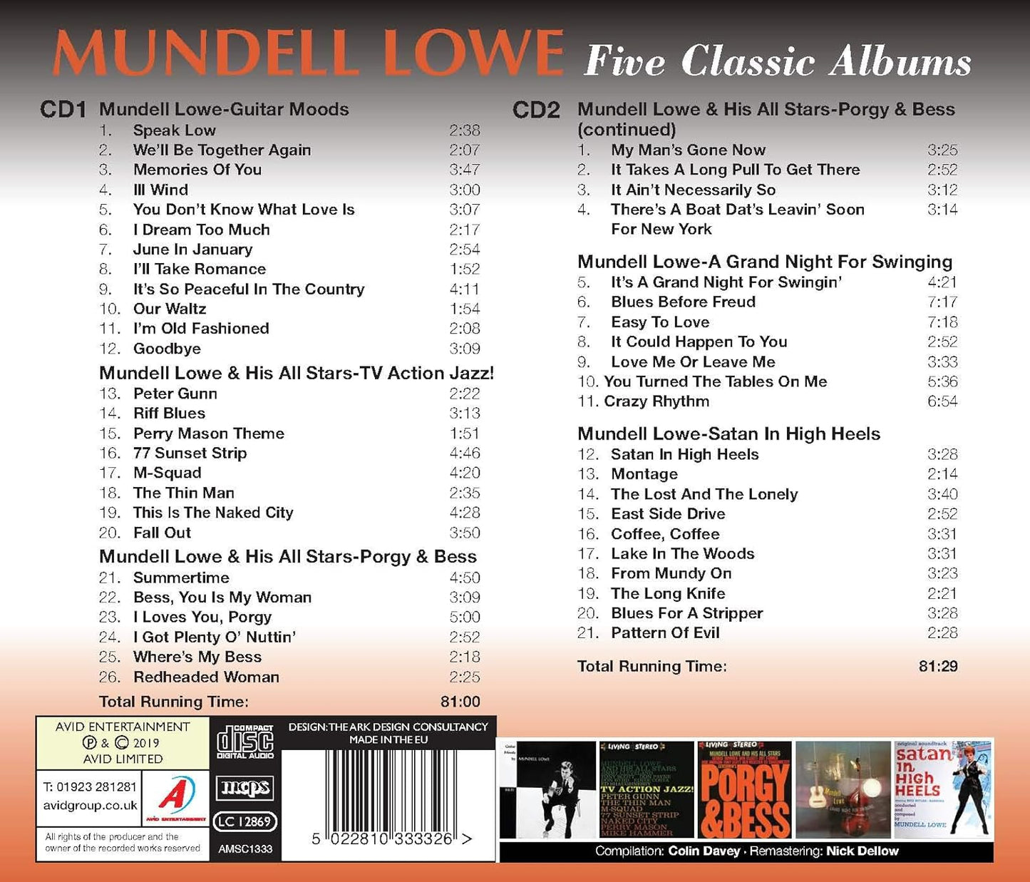 MUNDELL LOWE - Five Classic Albums (Guitar Moods / TV Action Jazz! / Porgy & Bess / A Grand Night For Swinging / Satan In High Heels) (2CD)