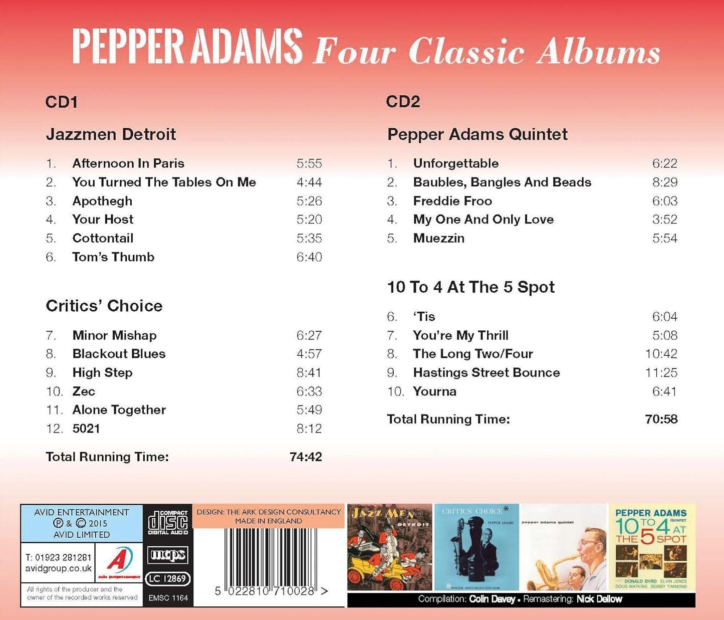 PEPPER ADAMS - Four Classic Albums (Jazzmen Detroit / Critics' Choice / Pepper Adams Quintet / 10 To 4 At The 5 Spot)