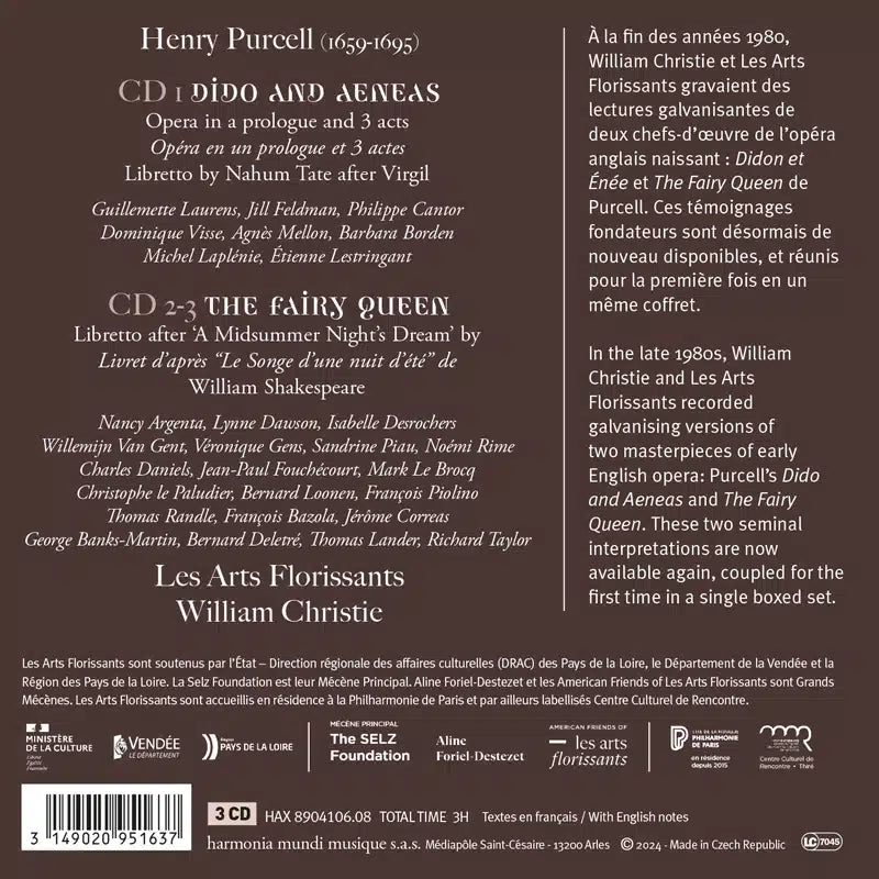Purcell: Dido & Aeneas, The Fairy Queen - William Christie, Les Arts Florissants (3 CDs)