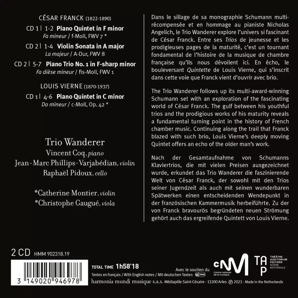 FRANCK: Piano Quintet & Trio No. 1, Violin Sonata; VIERNE: Piano Quintet - Trio Wanderer, Catherine Montier, Christophe Gaugué