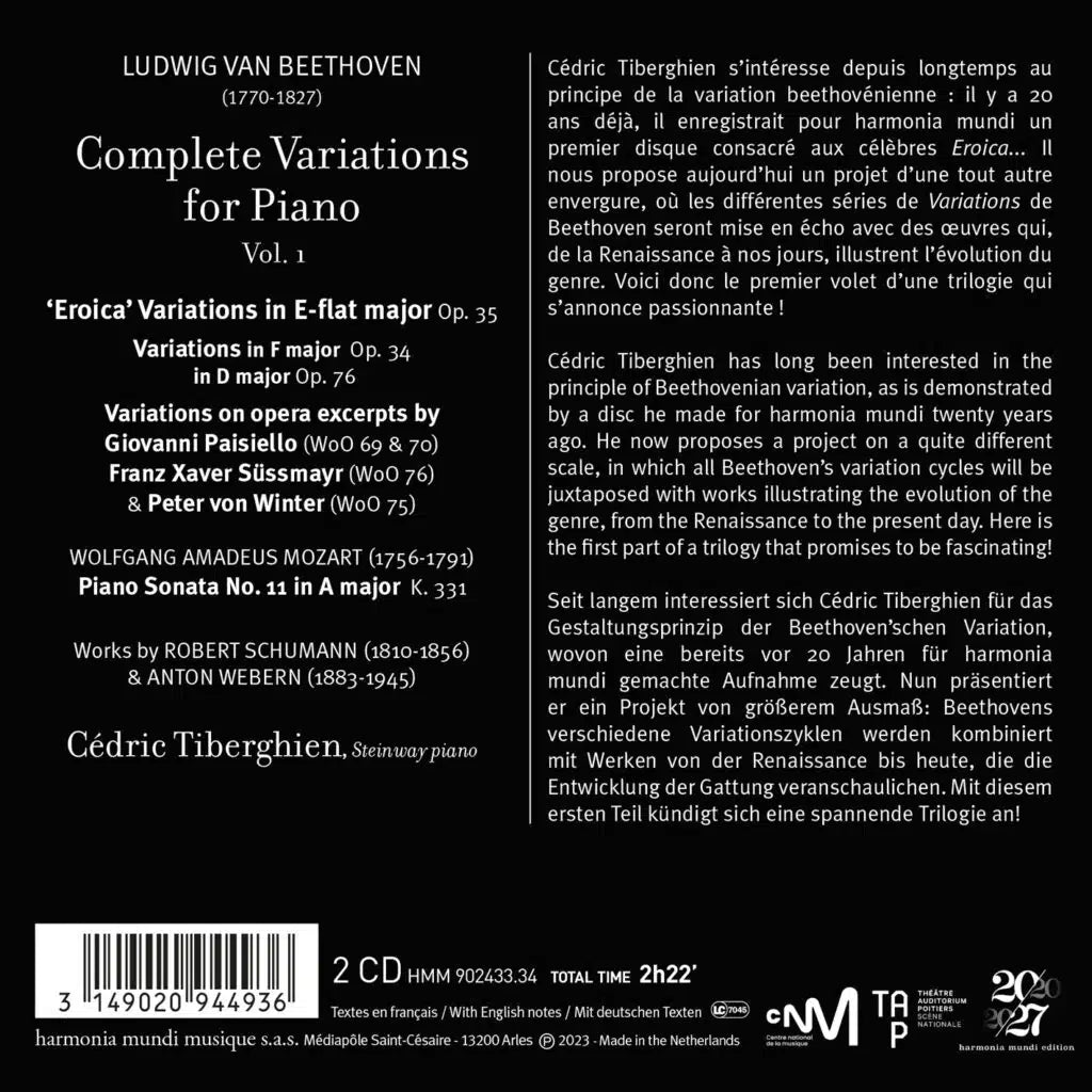 BEETHOVEN: Complete Variations for Piano, Vol. 1 & Works by Mozart, Schumann & Webern - Cédric Tiberghien (2 CDs)