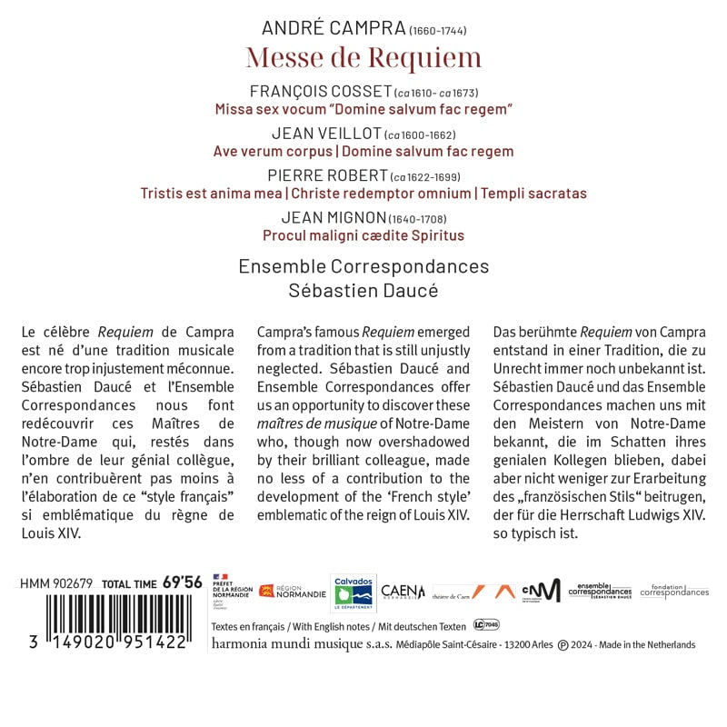 CAMPRA: Messe de Requiem, The Masters of Notre-Dame de Paris - Ensemble Correspondances, Sébastien Daucé