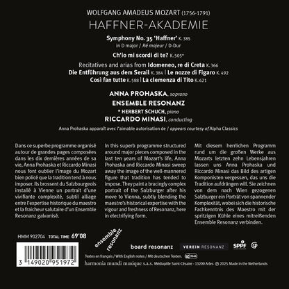 Mozart: "Haffner-Akademie" : Symphony No. 35. Opera arias and scenes - Anna Prohaska, Ensemble Resonanz, Riccardo Minasi