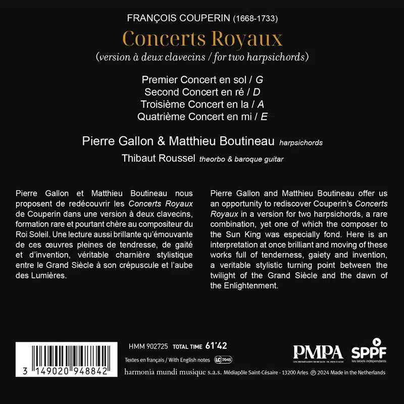 Couperin: Concerts Royaux (version for two harpsichords) - Pierre Gallon, Matthieu Boutineau