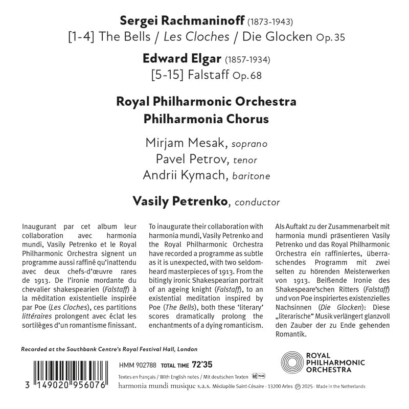 RACHMANINOFF: The Bells, Op. 35; ELGAR: Falstaff, Op. 68 - Vasily Petrenko, Royal Philharmonic Orchestra, Philharmonia Chorus, Mirjam Mesak, Pavel Petrov, Andrii Kymach