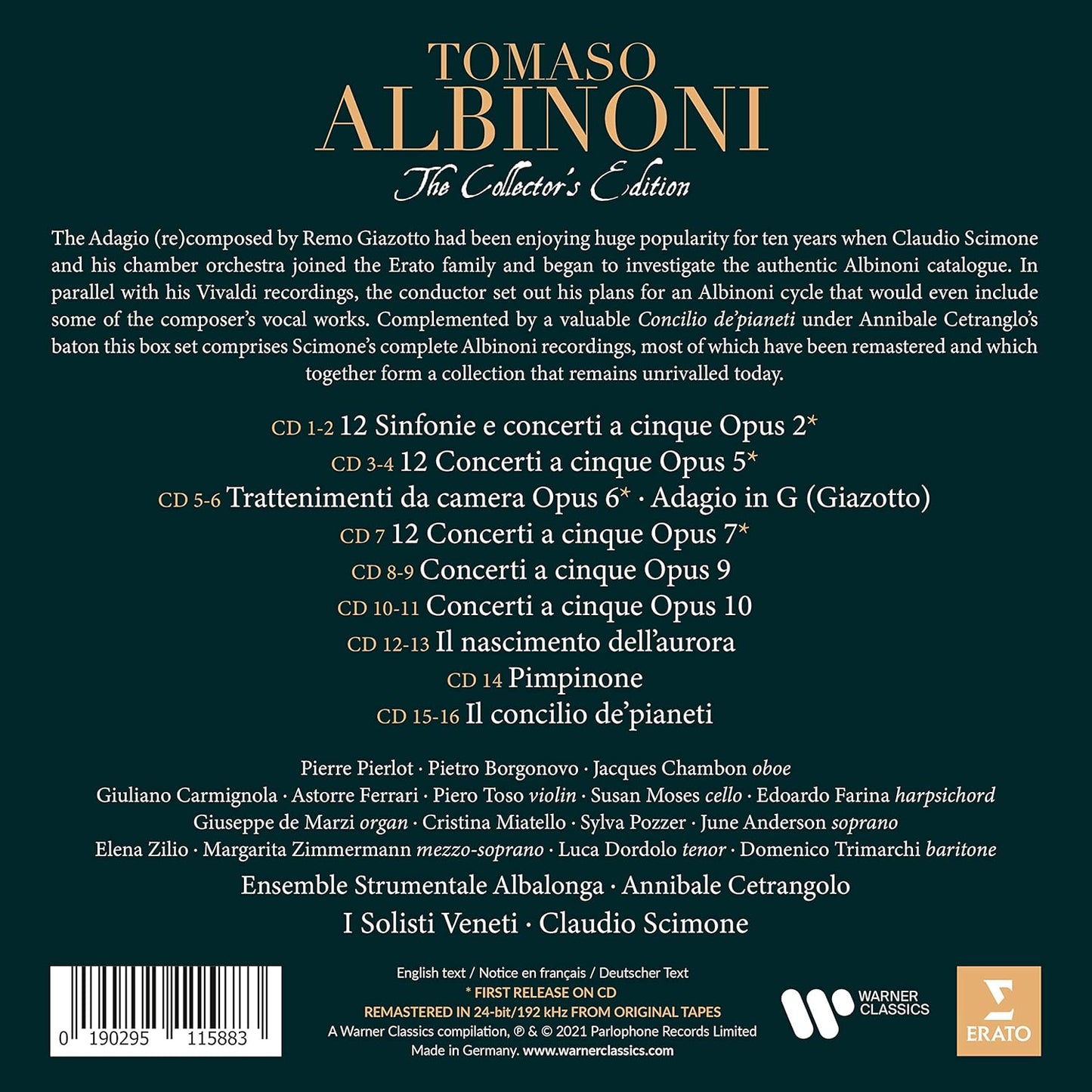 ALBINONI (The Collector's Edition) - CLAUDIO SCIMONE, I SOLISTI VENETI, PIERRE PIERLOT, JUNE ANDERSON (16 CDS)