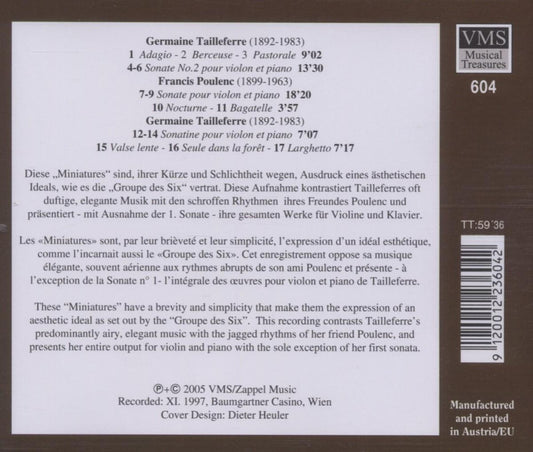 TAILLEFERRE & POULENC: French Miniatures for Violin and Piano - Lissy, Latham-Koenig