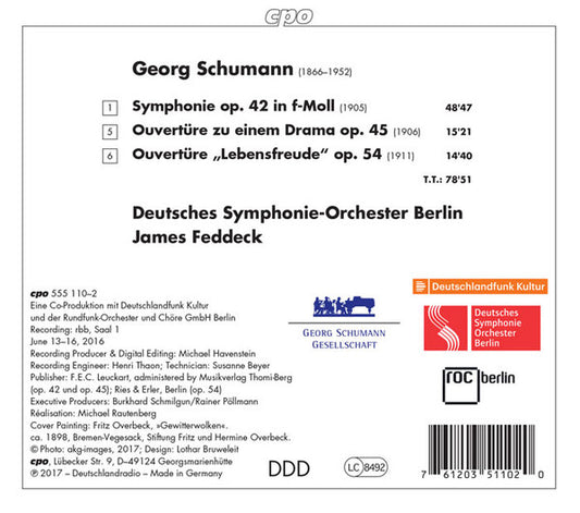 Schumann, Georg: Symphony in F Minor, Op. 42 & Overtures - Deutsches Symphonie-Orchester Berlin, James Feddeck