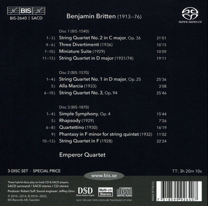 Britten: The Music for String Quartet - Emperor String Quartet (3 Hybrid SACDS)