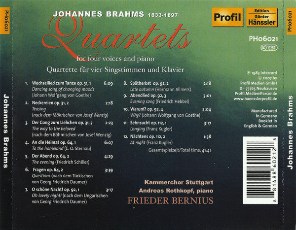 Brahms: Quartets for 4 voices and piano - Kammerchor Stuttgart, Bernius
