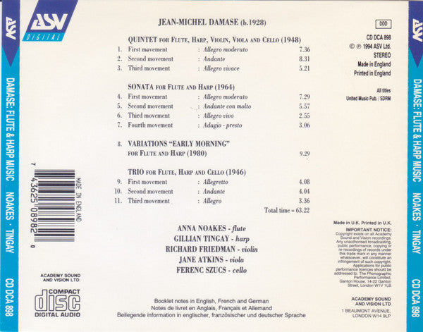 DAMASE: Music For Flute, Harp & Strings - Anna Noakes, Gillian Tingay
