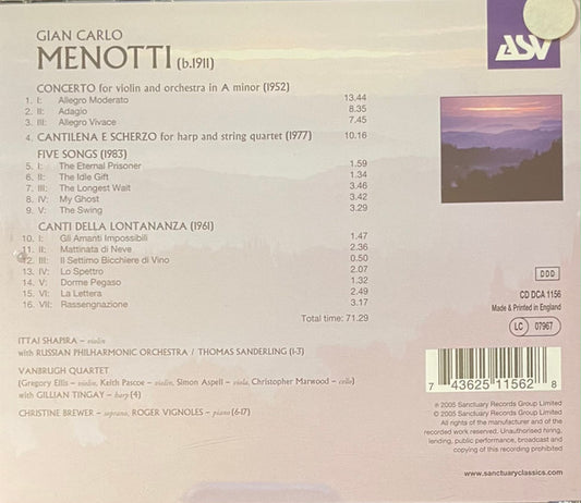 MENOTTI: Violin Concertos, Five Songs, Cantilena & Scherzo