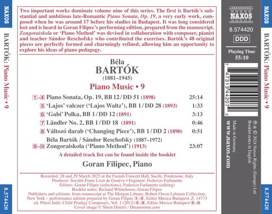 Bartok: Piano Works, Vol. 9 - Goran Filipec