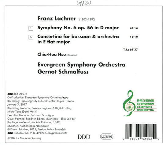 Lachner: Symphony No. 6; Concertino for bassoon and orchestra in E flat - Chia-Hua Hsu, Evergreen Symphony Orchestra, Gernot Schmalfuss