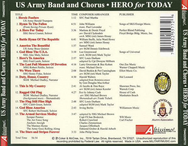 US ARMY BAND AND CHORUS: Hero for Today