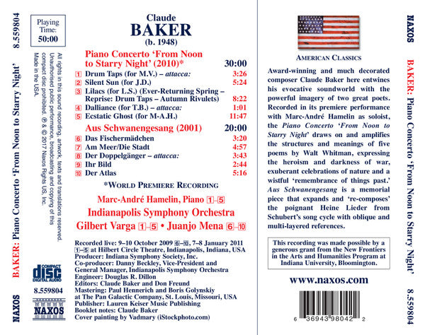 Baker: Piano Concerto "From Noon to Starry Night" & Aus Schwanengesang - Marc-André Hamelin, Indianapolis Symphony Orchestra, Gilbert Varga, Juanjo Mena