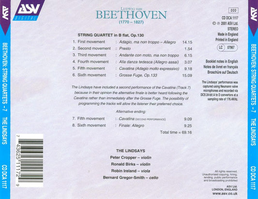 BEETHOVEN: The String Quartets, Vol. 7 (Op. 130 & 133 Grosse Fuge) - The Lindsays