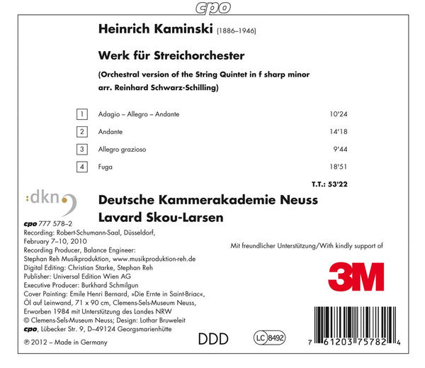 Kaminski: Werk für Streichorchester - Deutsche Kammerakademie Neuss, Lavard Skou-Larsen