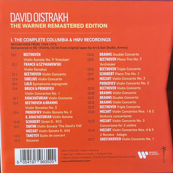 DAVID OISTRAKH: The Warner Remastered Edition: Complete Columbia & HMV Recordings (58 CDs, 3 DVDs)