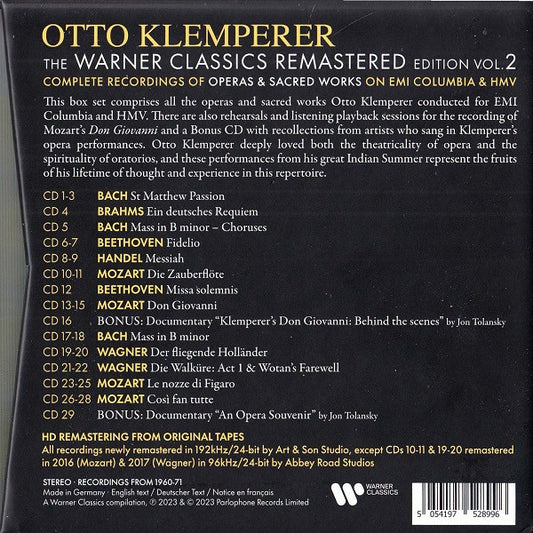OTTO KLEMPERER: Warner Classics Remastered Edition - Vol. 2 (29 CDs - Operas & Sacred Works)
