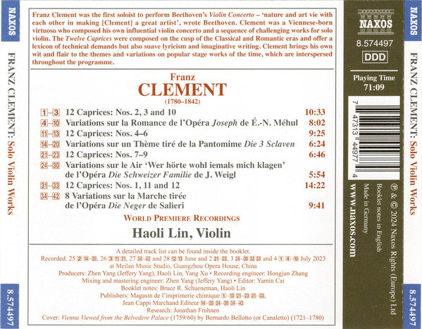 Clement: Solo Violin Works (12 Caprices; Variations) - Haoli Lin