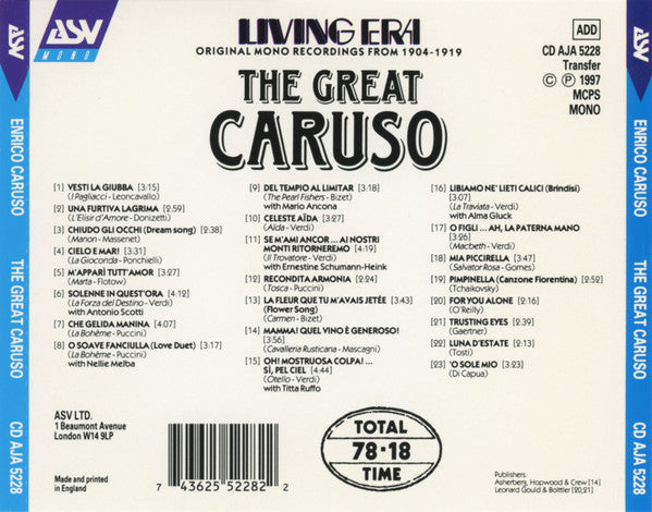 ENRICO CARUSO The Great Caruso 23 Classics 1904 1919