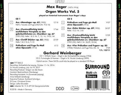 REGER: ORGAN WORKS, VOL. 5 - WEINBERGER (2 Hybrid SACDs)