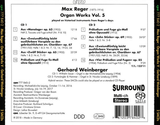 REGER: ORGAN WORKS, VOL. 5 - WEINBERGER (2 Hybrid SACDs)