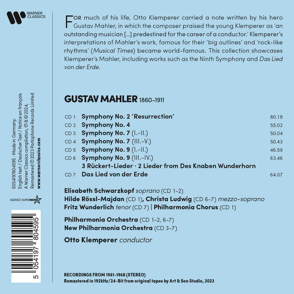 Mahler: Symphonies Nos. 2, 4, 7, 9, Das Lied von der Erde & other Lied - KLEMPERER (7 CDs)