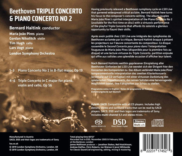 Beethoven: Piano Concerto No. 2; Triple Concerto - BERNARD HAITINK / MARIA JOAO-PERES / LONDON SYMPHONY ORCHESTRA (HYBRID SACD)