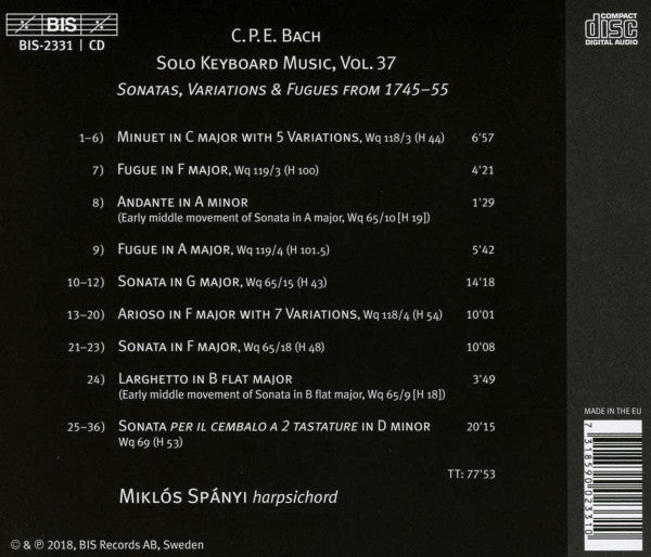 C.P.E. Bach: The Solo Keyboard Music, Vol. 37 - Miklos Spanyi