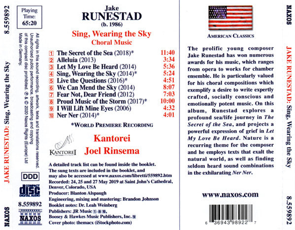 Runestad: Sing, Wearing the Sky - Kantorei, Joel Rinsema