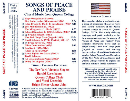 Songs of Peace & Praise: Choral Music from Queens College, NYC - The New York Virtuoso Singers, Harold Rosenbaum