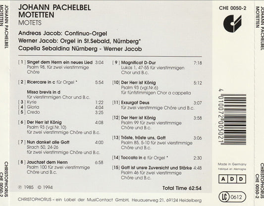 PACHELBEL: MOTETS - CAPELLA SEBALDINA, NUERNBERG