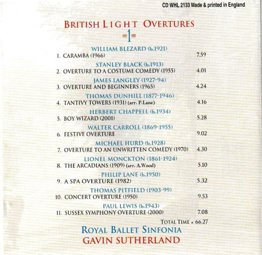 BRITISH LIGHT OVERTURES (BLEZARD/BLACK/DUNHILL) - Royal Ballet Sinfonia