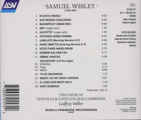 WESLEY: Sacred Choral Music - The Gonville & Caius College Choir