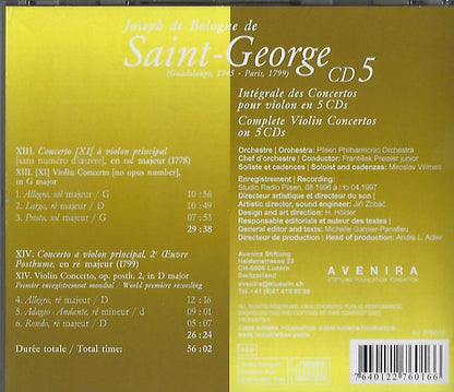 SAINT-GEORGE: COMPLETE VIOLIN CONCERTOS V 5 - Vilimec, Pilsen Philharmonic Orchestra