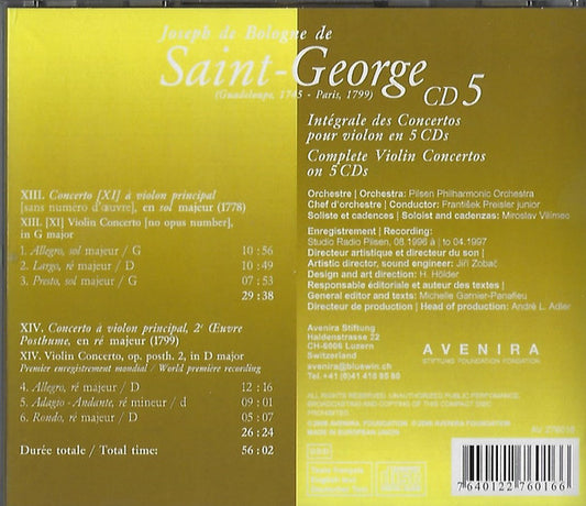SAINT-GEORGE: COMPLETE VIOLIN CONCERTOS V 5 - Vilimec, Pilsen Philharmonic Orchestra