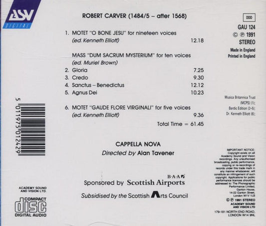 CARVER: 10-Part Mass 'Dum Sacrum Mysterium'; 2 Motets - Cappella Nova